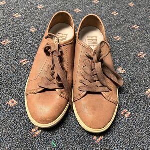 Frye Womens 7M Low Leather Lace Up Shoes Sneakers Pink Ivy Mindy Flat‎ Lace Up